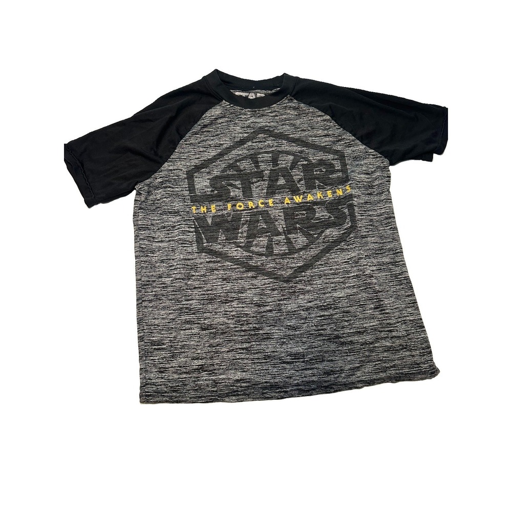 Star Wars The Force Awakens Graphic Raglan T-shirt Youth Medium Gray Black Tee